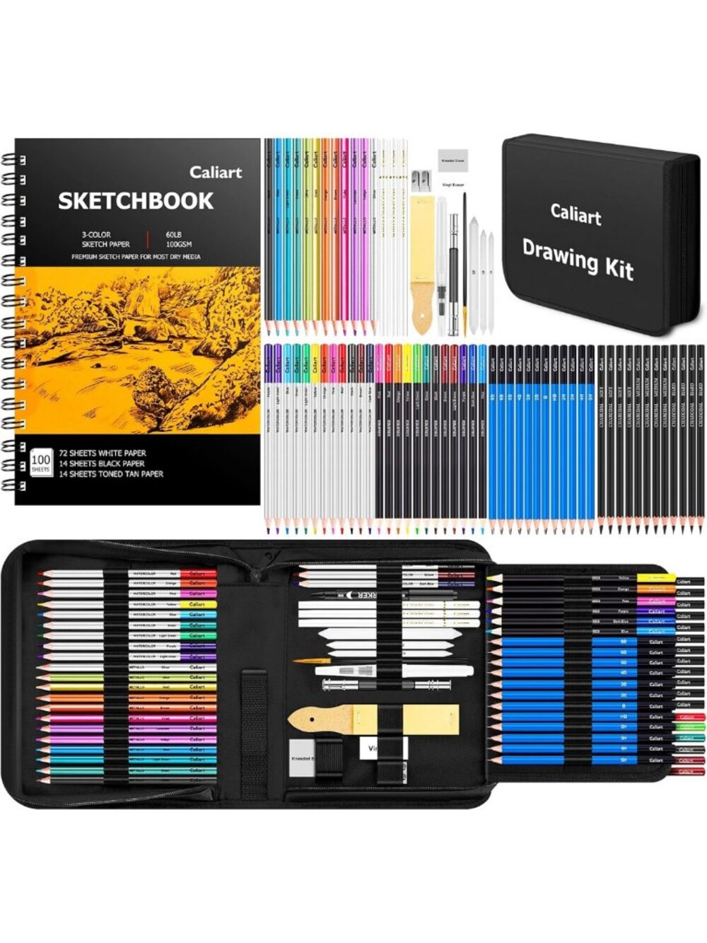 176PCS Art Supplies Sketching Kit - 100 Sheets, Graphite, Charcoal & Watercolor